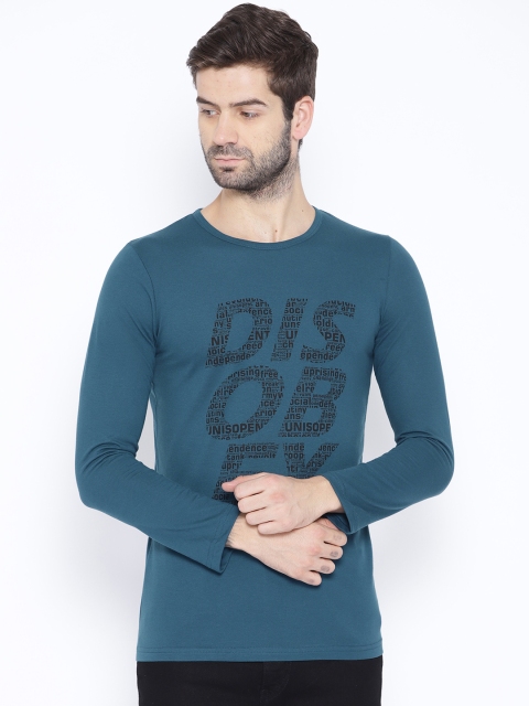

Unisopent Designs Men Teal Blue Printed Round Neck T-shirt