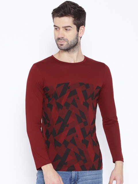 

Unisopent Designs Men Maroon & Black Printed Round Neck T-shirt