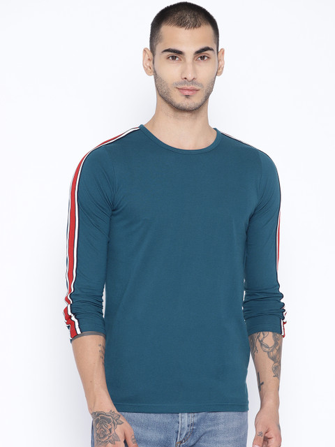

Unisopent Designs Men Teal Blue Solid Round Neck T-shirt