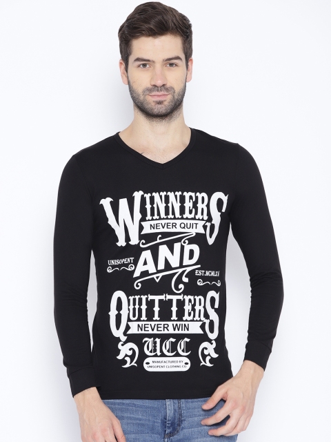 

Unisopent Designs Men Black & White Printed V-Neck T-shirt