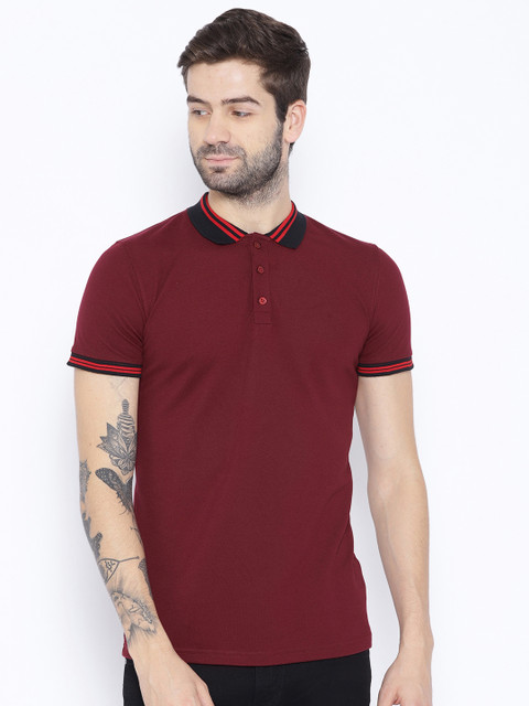 

Unisopent Designs Men Maroon Solid Polo Collar T-shirt