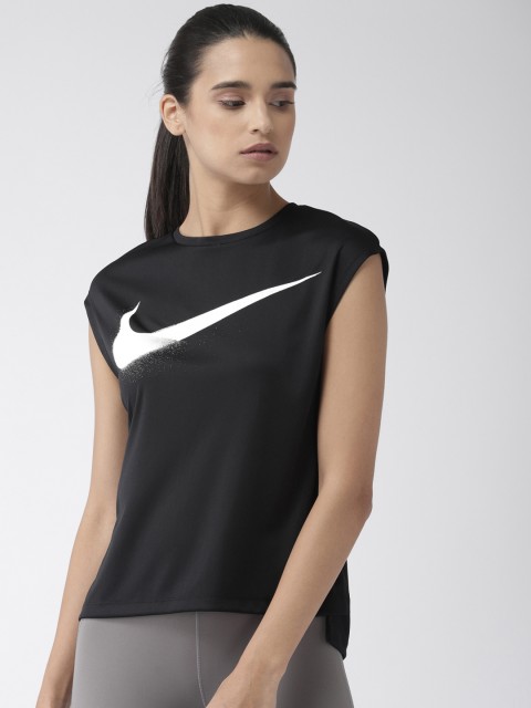 

Nike Women Black Printed Round Neck DRI-FIT Running Top