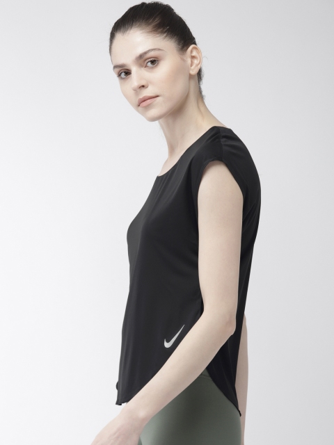 

Nike Women Black Solid CITY SLEEK SS DRI-FIT Top