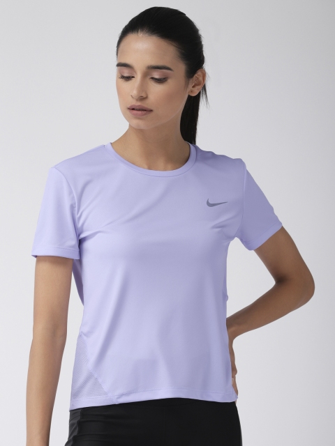 

Nike Women Lavender Solid Round Neck DRI-FIT T-shirt