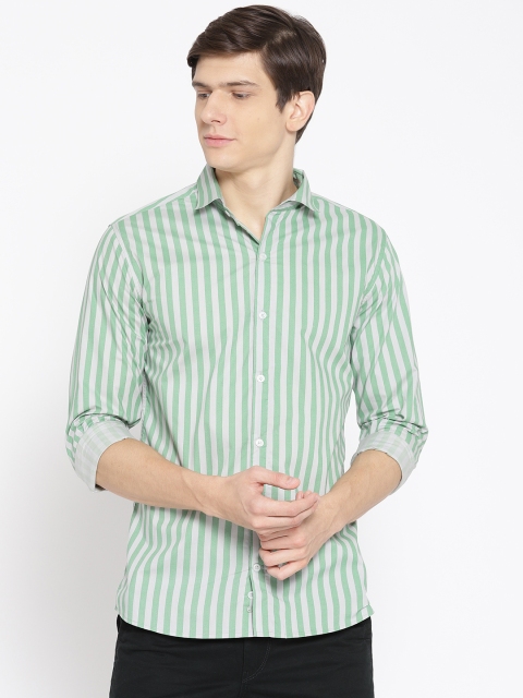 

Molly & Michel Men Green & Grey Regular Fit Striped Casual Shirt