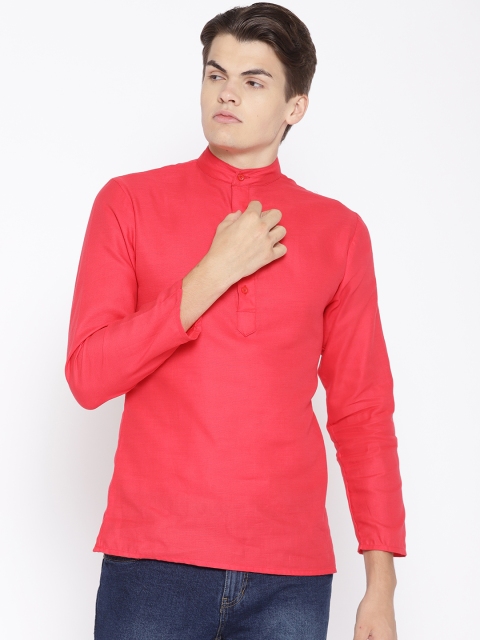 

Molly & Michel Men Coral Red Solid Straight Kurta