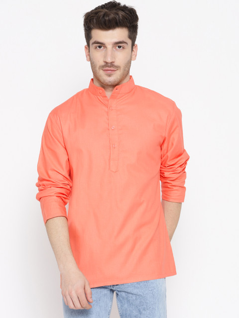 

Molly & Michel Men Peach-Coloured Solid Straight Kurta