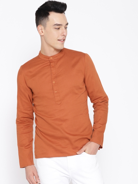 

Molly & Michel Men Rust Orange Solid Straight Kurta