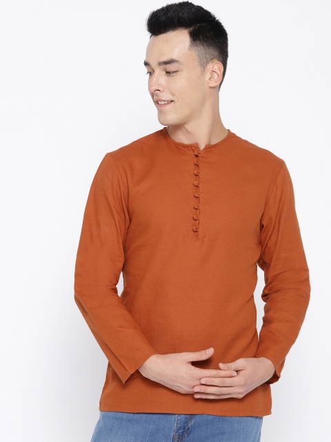

Molly & Michel Men Rust Orange Solid Straight Kurta