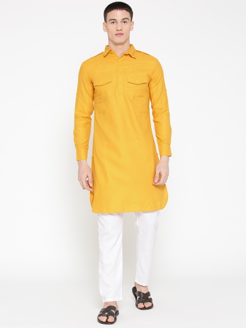 

Molly & Michel Men Mustard Yellow Solid Pathani Kurta