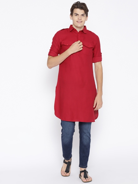 

Molly & Michel Men Maroon Solid Pathani Kurta