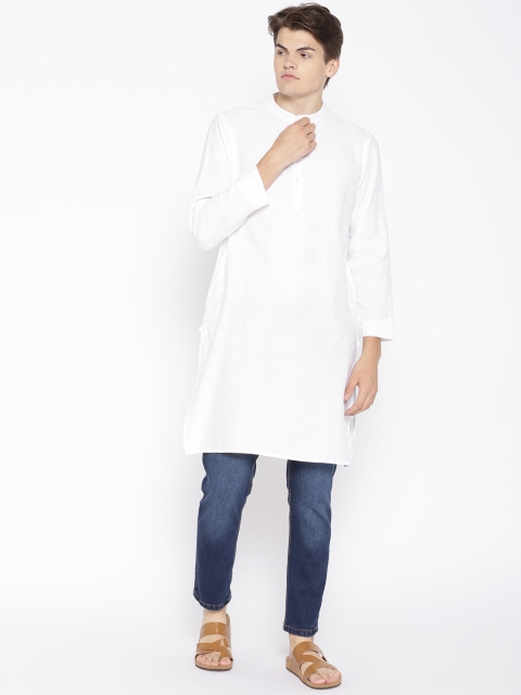 

Molly & Michel Men White Solid Straight Kurta