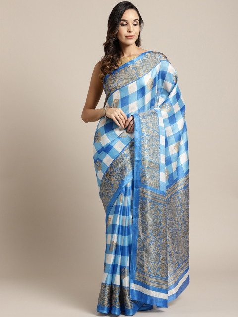 

7Rainbow Blue & White Checked Saree