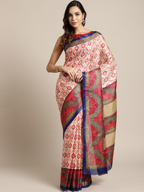 

7Rainbow Off-White & Red Woven Design Saree
