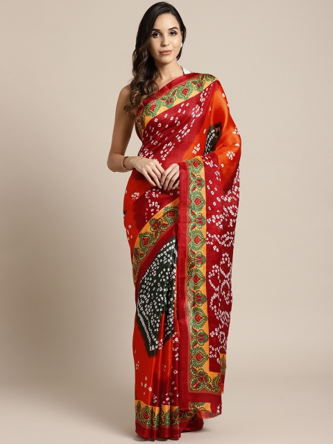 

7Rainbow Red & Orange Printed Bandhani Saree