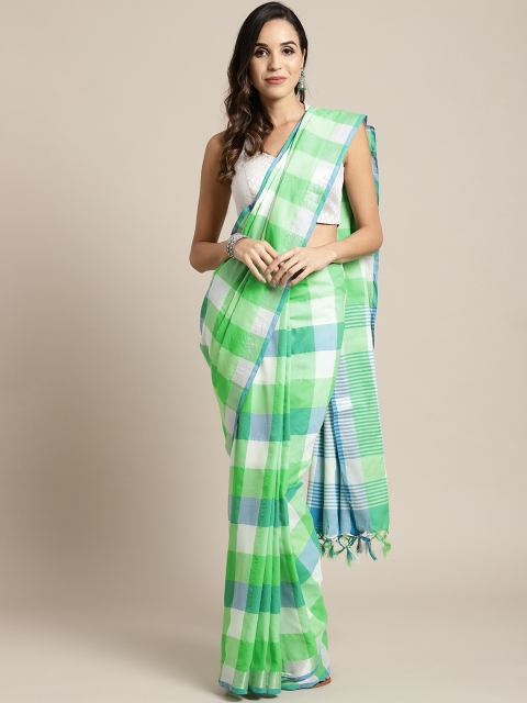 

7Rainbow Green & Blue Checked Saree