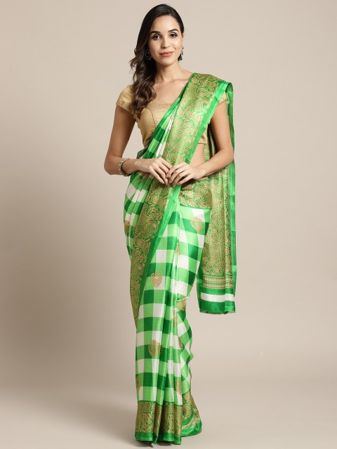 

7Rainbow Green & Off-White Checked Saree