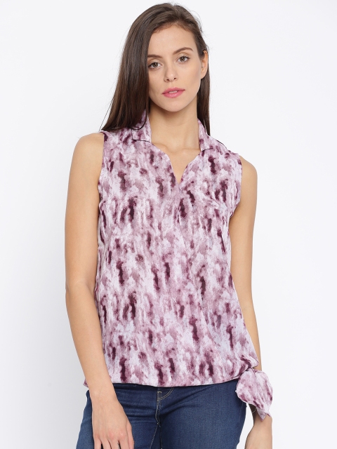 

Annabelle by Pantaloons Purple & Off-White Printed Sheer Top