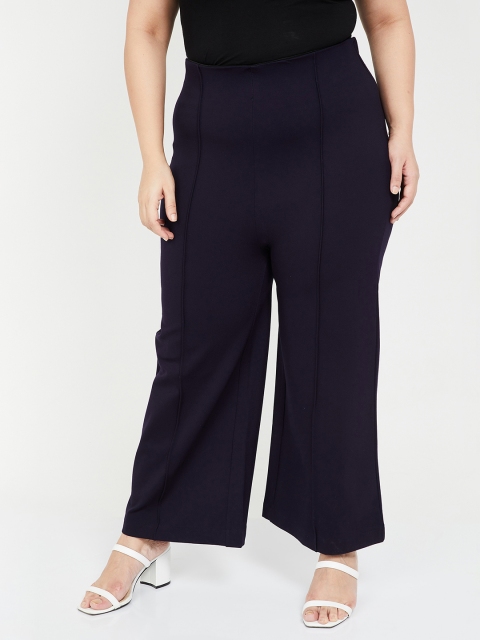 

nexus Plus Size Women Navy Blue Regular Fit Solid Parallel Trousers