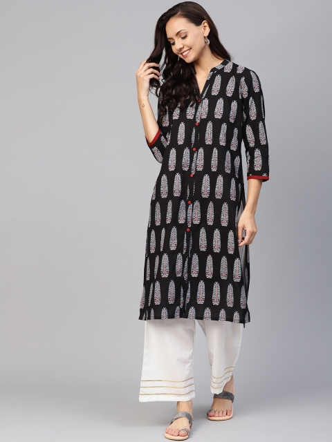 

ANAISA Women Black & White Printed Kurta with Palazzos