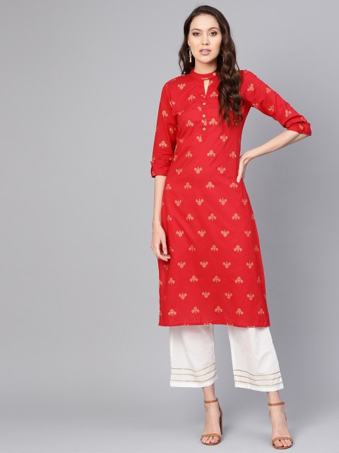 

ANAISA Women Red & White Printed Kurta with Palazzos