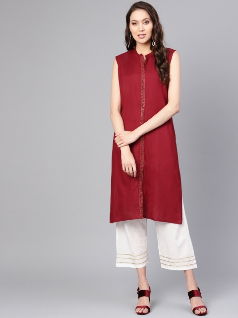 

ANAISA Women Maroon & White Solid Kurta with Palazzos