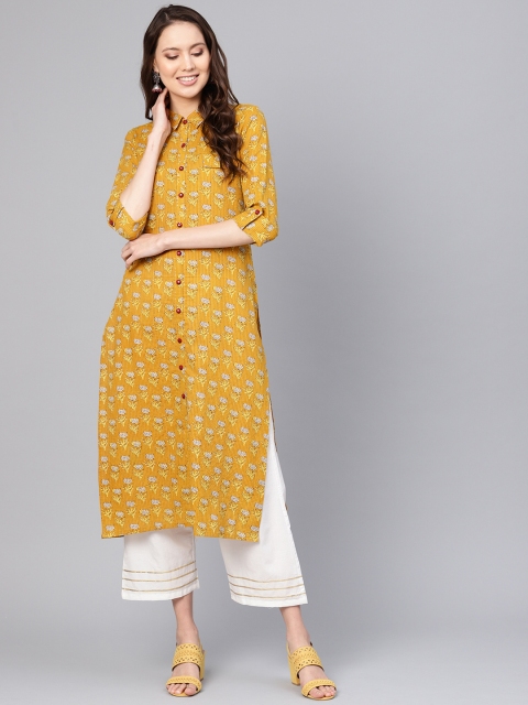 

ANAISA Women Mustard Yellow Printed Kurta with Palazzos