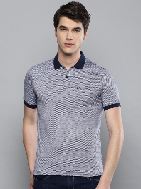

Louis Philippe Men Navy & White Self Design Polo Collar T-shirt, Navy blue