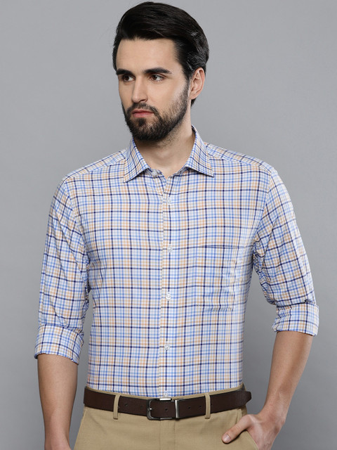 

Louis Philippe Men White & Blue Classic Fit Checked Formal Shirt