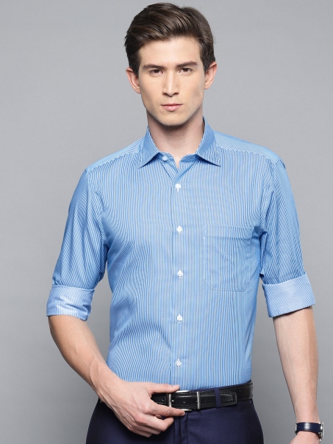 

Louis Philippe Men Turquoise Blue & White Regular Fit Striped Casual Shirt