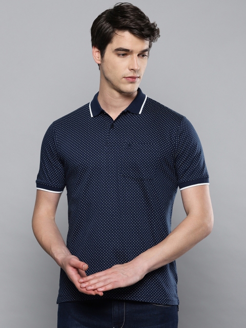 

Louis Philippe Men Navy Blue & White Self Design Polo Collar T-shirt