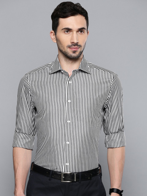 

Louis Philippe Men Black & White Classic Regular Fit Striped Formal Shirt