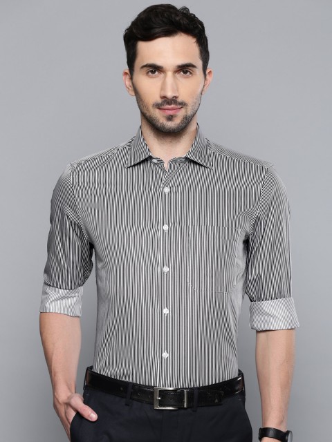 

Louis Philippe Men Black & White Classic Fit Striped Formal Shirt