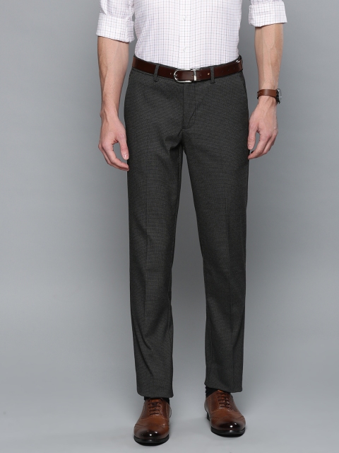 

Louis Philippe Men Charcoal Grey & White Slim Fit Self Design Formal Trousers