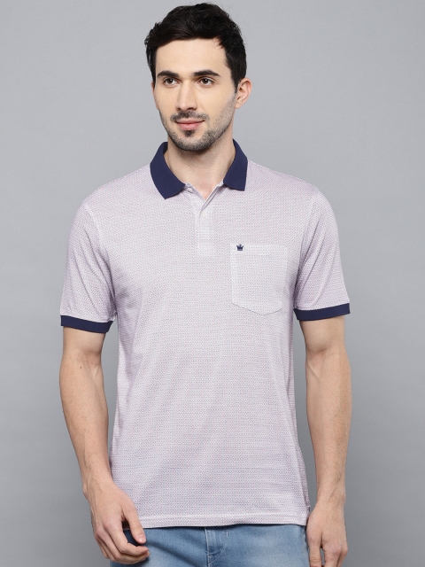 

Louis Philippe Men White & Navy Blue Slim Fit Printed Polo Collar T-shirt