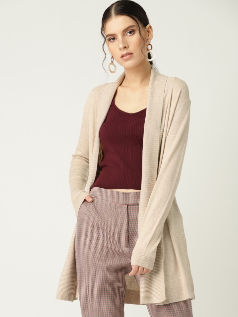 

MANGO Women Beige Solid Open-Front Sweater