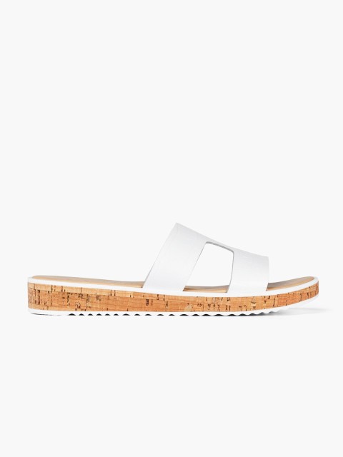 

DOROTHY PERKINS Women White Croc Textured Open Toe Flats