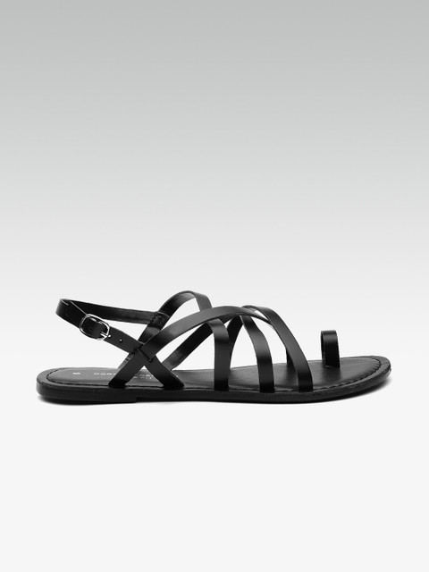 

DOROTHY PERKINS Women Black Leather Open Toe Flats