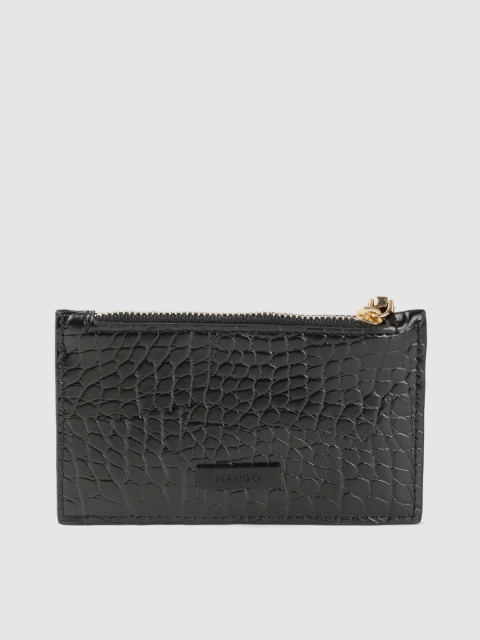 

MANGO Women Black Croc Textured Card Holder