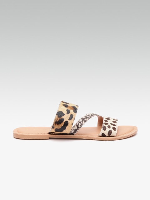 

DOROTHY PERKINS Women Beige & Brown Animal Print Open Toe Flats