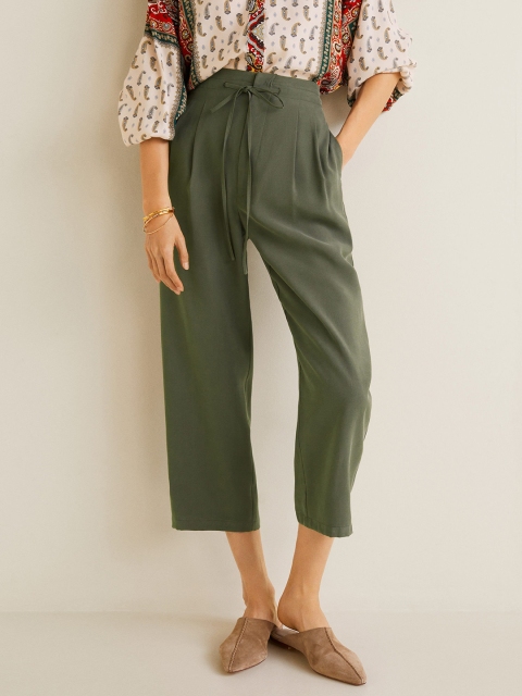 

MANGO Women Olive Green Regular Fit Solid Regular Trousers