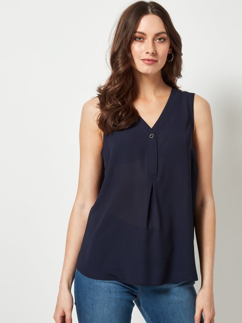 

DOROTHY PERKINS Women Navy Blue Solid Semi-Sheer Top