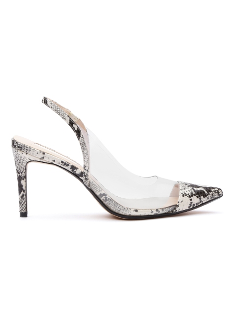 

MANGO Women Black & Off-White Snakeskin Pattern Pumps
