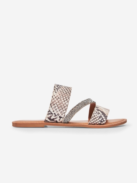 

DOROTHY PERKINS Women Off-White Snakeskin Textured Open Toe Flats