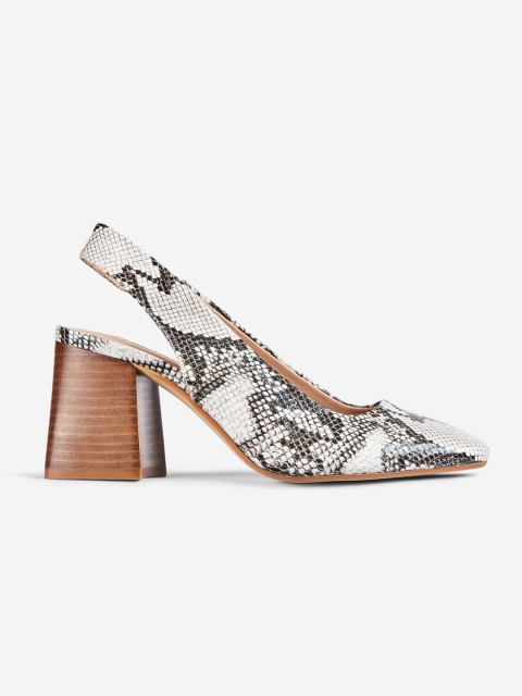 

DOROTHY PERKINS Women Off-White & Black Snake Skin Textured Pumps