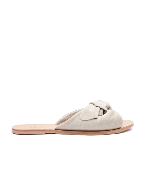 

MANGO Women Beige Solid Leather Open Toe Flats