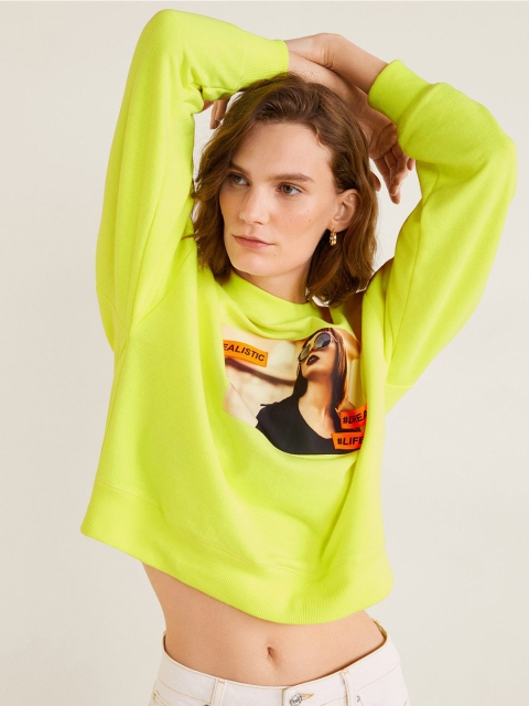 

MANGO Women Fluorescent Green Printed Sweatshirt