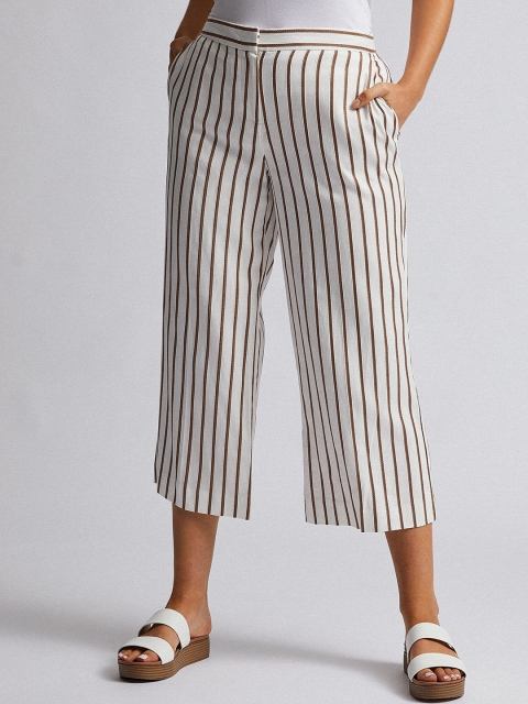 

DOROTHY PERKINS Women White & Brown Striped Petite Regular Fit Culottes