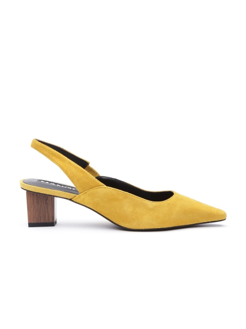 

MANGO Women Mustard Yellow Solid Suede Pumps