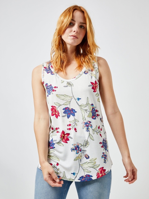 

DOROTHY PERKINS Women White & Blue Floral Print Top